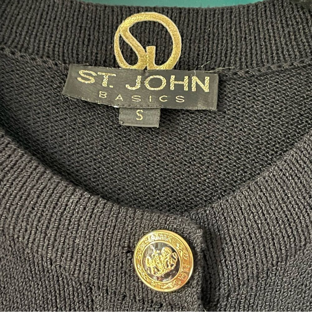 St. John Basics Black Gold Button Cardigan Sweater Small Classic Knit Luxury - Picture 4 of 7